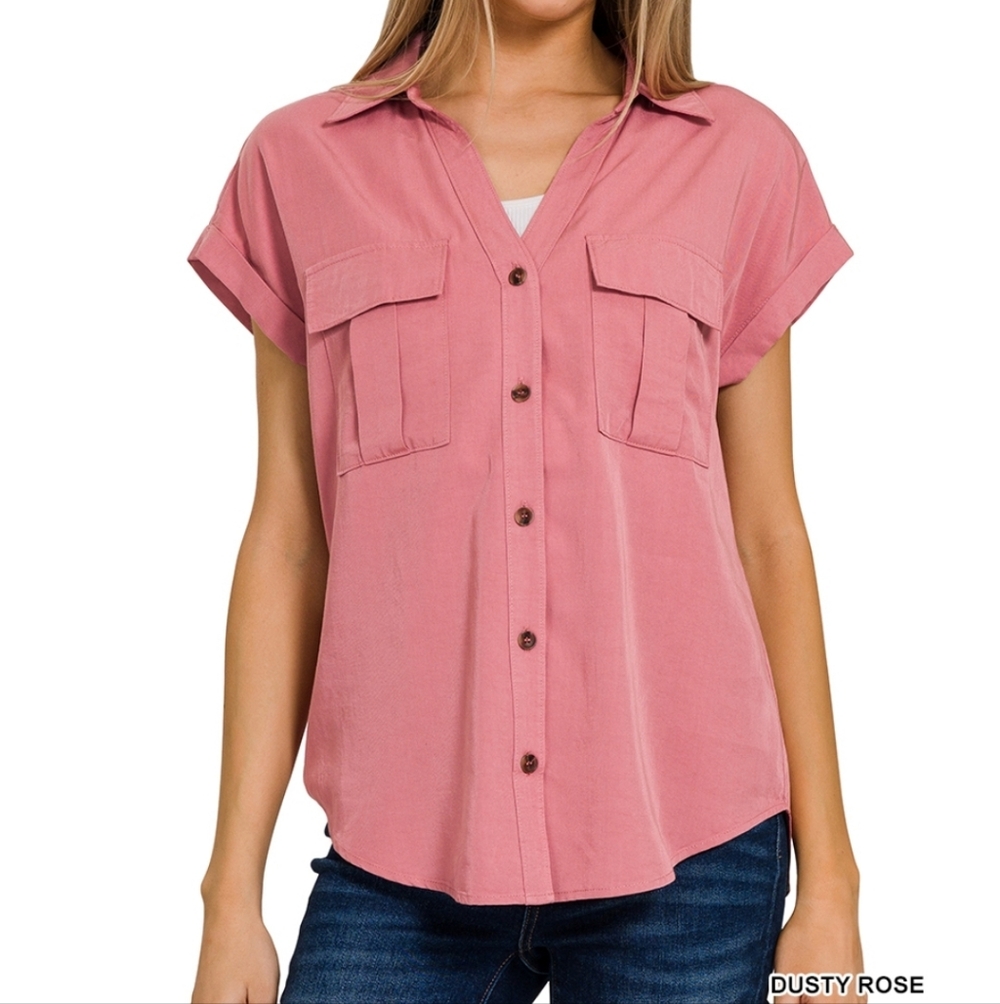 New Zenana Dusty Rose Button Down Top